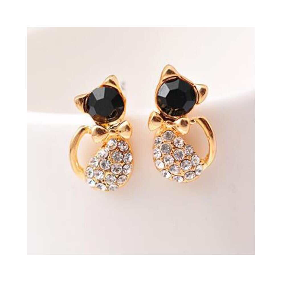 1 Pair New Women Lady Cat Earring Elegant Crystal Rhinestone Ear Stud Earrings