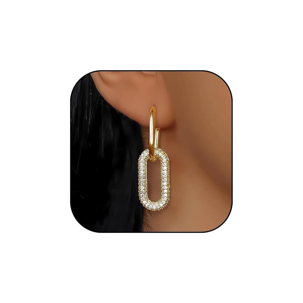 14K Gold-Plated Paper Clips, Square Chain Rings, Pendant Earrings - Image 3