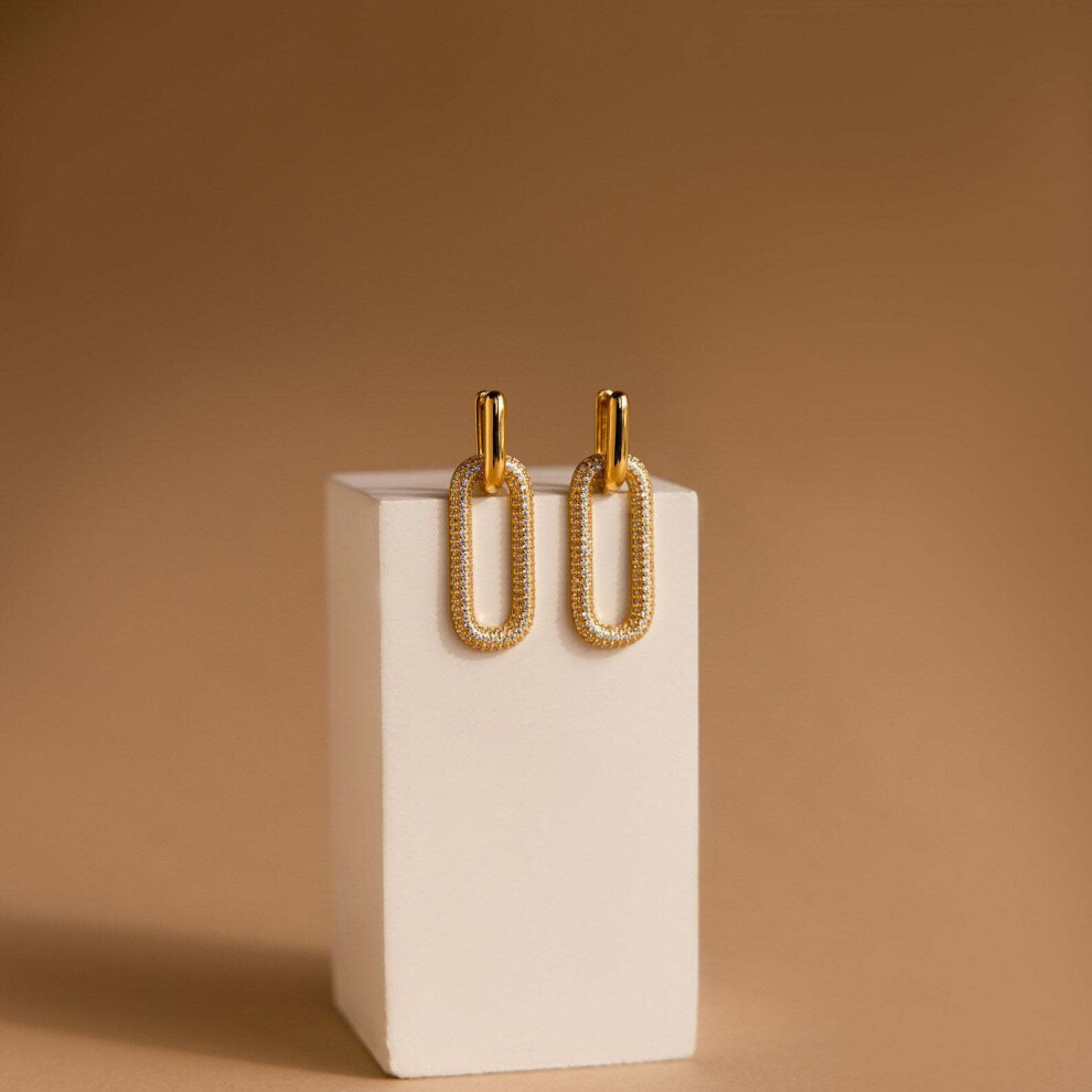 14K Gold-Plated Paper Clips, Square Chain Rings, Pendant Earrings - Image 7