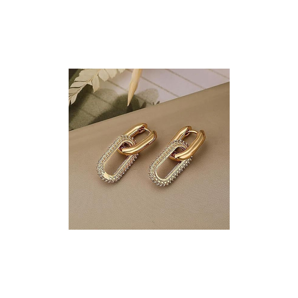 14K Gold-Plated Paper Clips, Square Chain Rings, Pendant Earrings