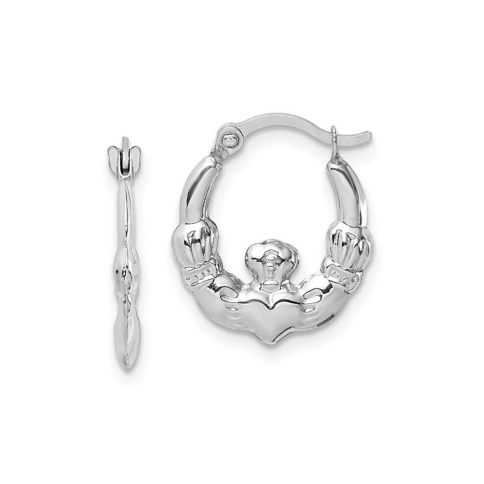 14K White Gold Claddagh Hoop Earrings