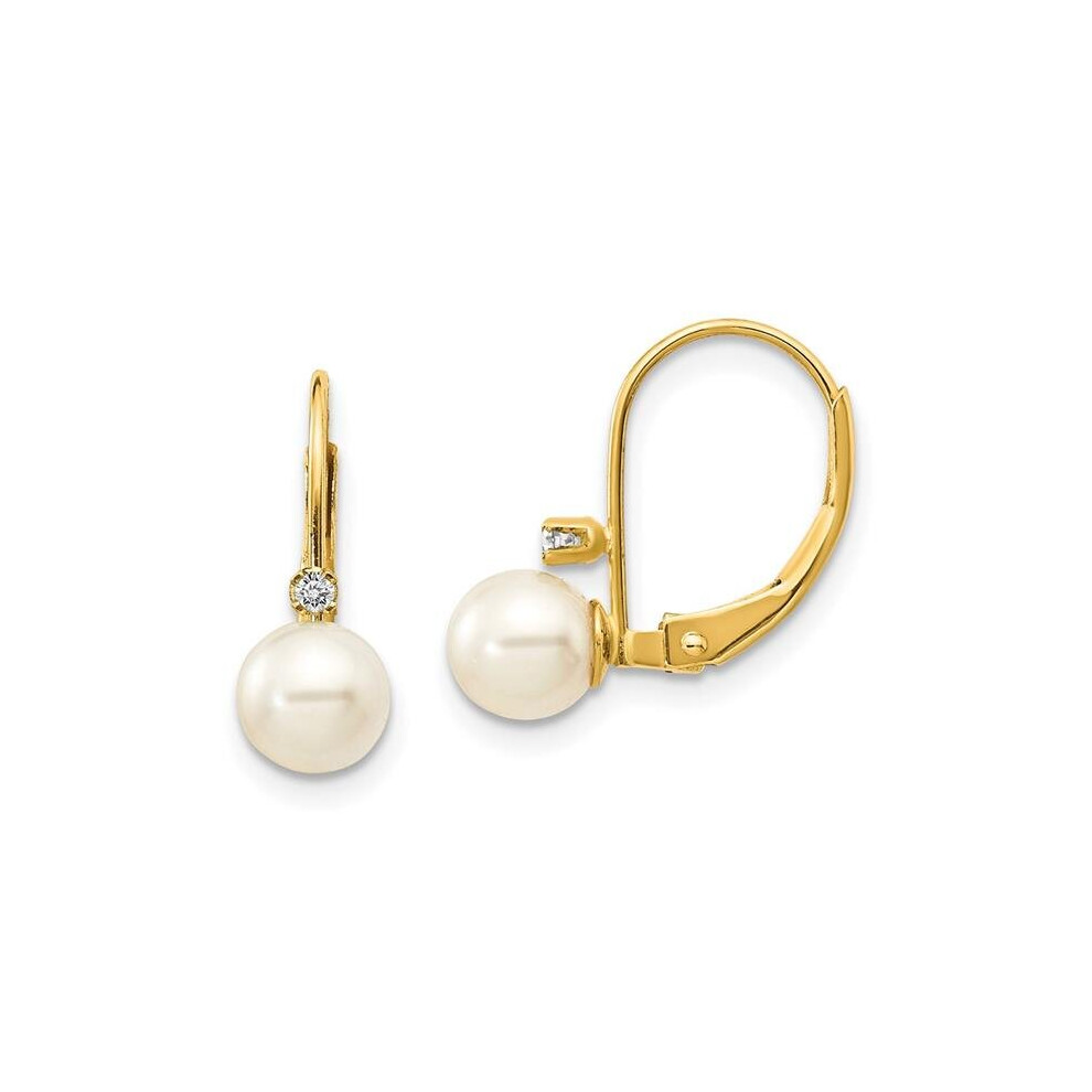 14K Yellow Gold 5-5.5 mm Pearl & Diamond Leverback Earring Mounting