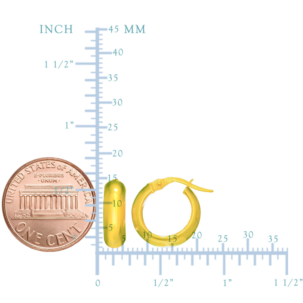 (15, Yellow) 14K Gold Round Polished Hoop Earrings, 15mm - Image 2