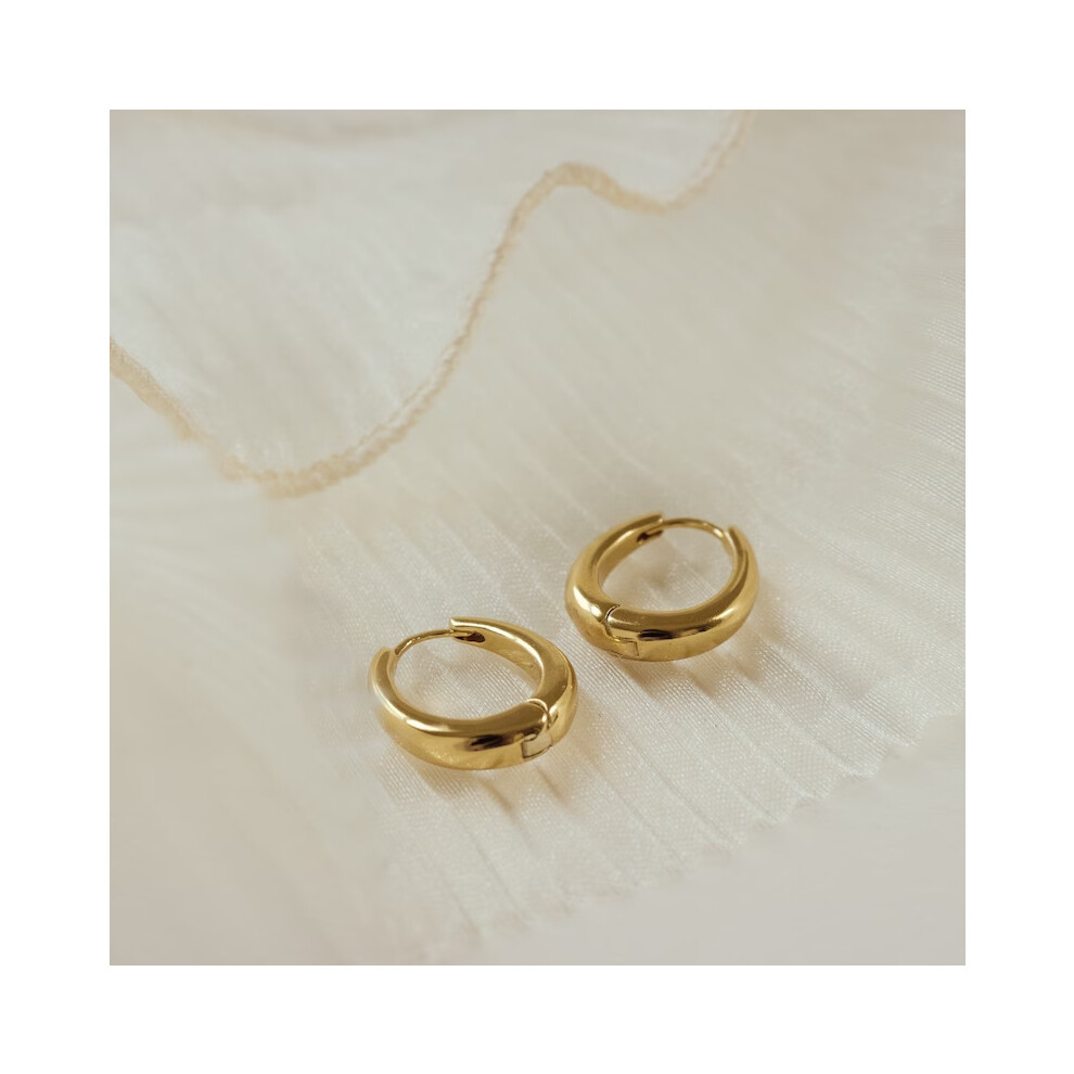18K Gold Croissant Hoop Earrings, Chunky Sterling Silver Design - Image 3