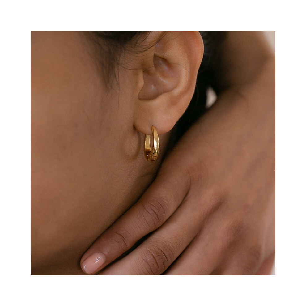 18K Gold Croissant Hoop Earrings, Chunky Sterling Silver Design - Image 4