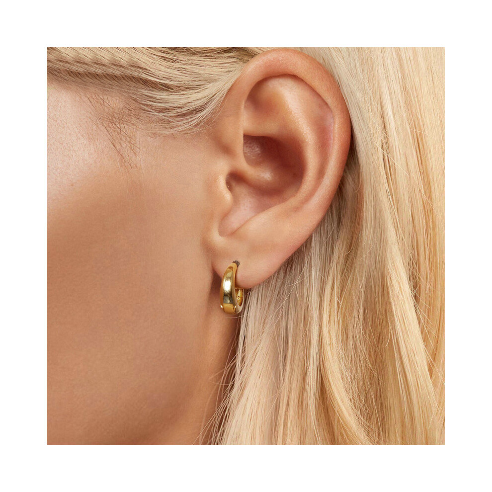 18K Gold Croissant Hoop Earrings, Chunky Sterling Silver Design