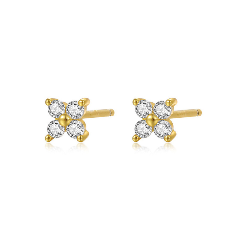 18K Gold Four Leaf Clover Stud Earrings, Lucky Clover Flower Design - Image 3
