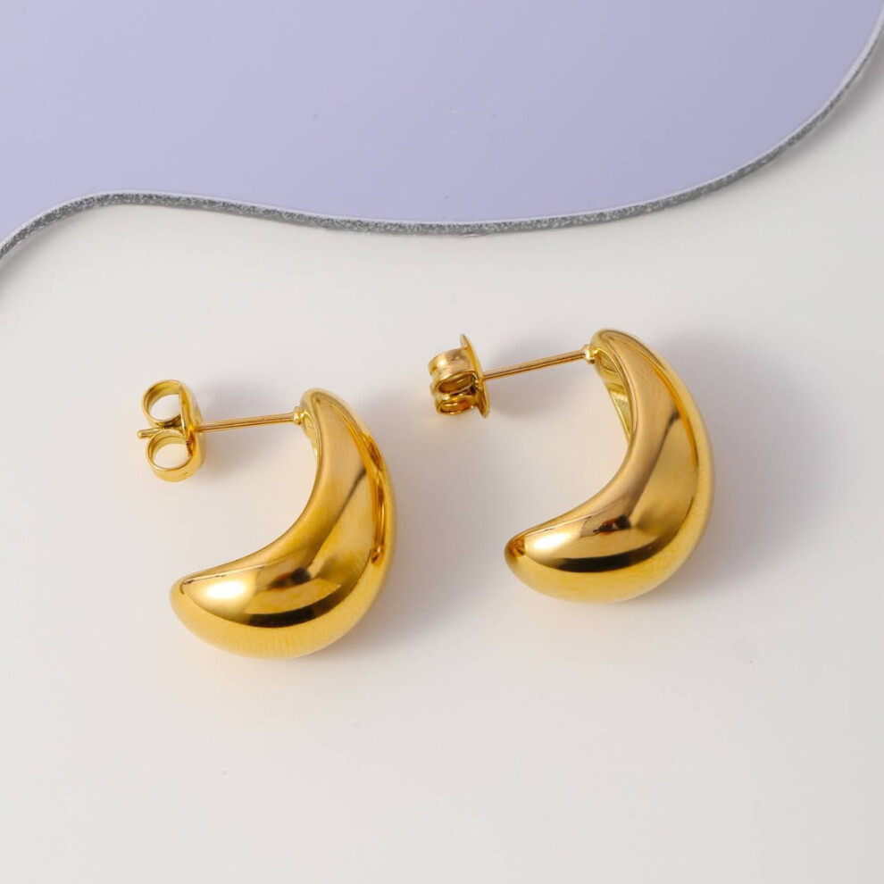 18kt Gold-Plated Savi Dome Hoop Earrings, Gold Raindrop Design - Image 4