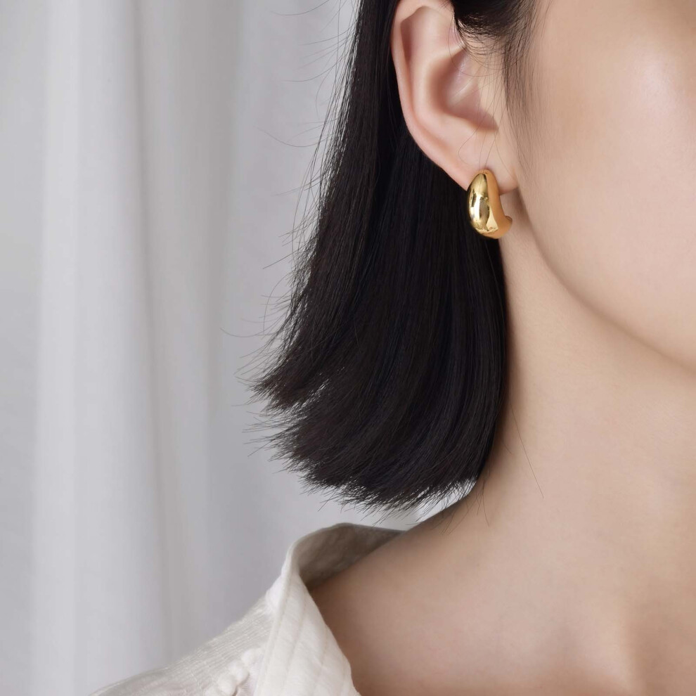 18kt Gold-Plated Savi Dome Hoop Earrings, Gold Raindrop Design - Image 6