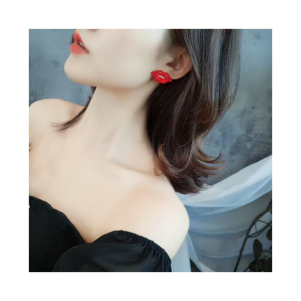 1Pair Sexy Red Lips Crystal Stud Earrings Women's Sparkling Earrings For Women Girls Jewelry - Image 3