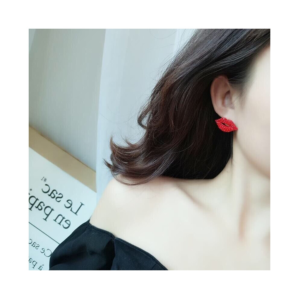 1Pair Sexy Red Lips Crystal Stud Earrings Women's Sparkling Earrings For Women Girls Jewelry - Image 4