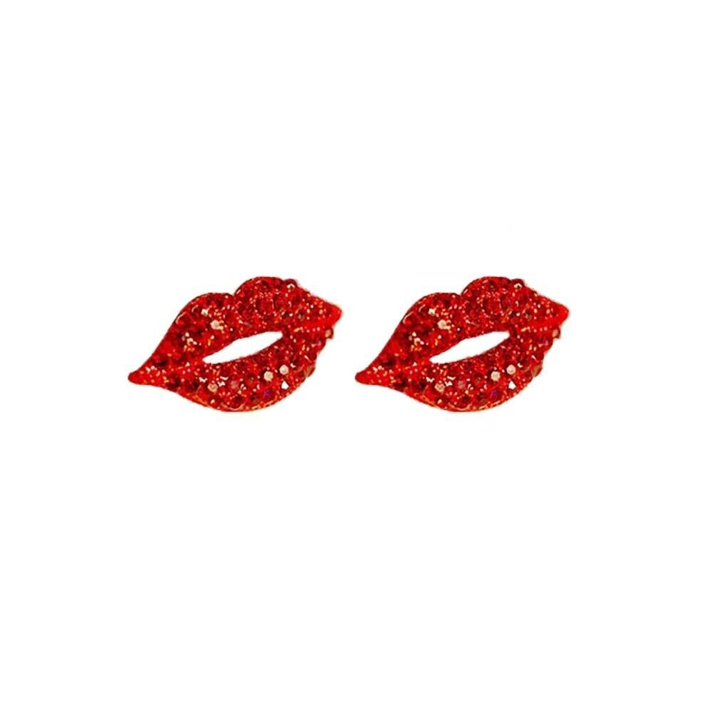 1Pair Sexy Red Lips Crystal Stud Earrings Women's Sparkling Earrings For Women Girls Jewelry - Image 6