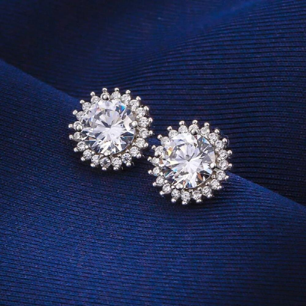 2.4ct D Moissanite Stud Earrings 925 Sterling Silver 7MM Moisanite Diamond Ear Studs 4 Prong Platinum Plated Pass Tester