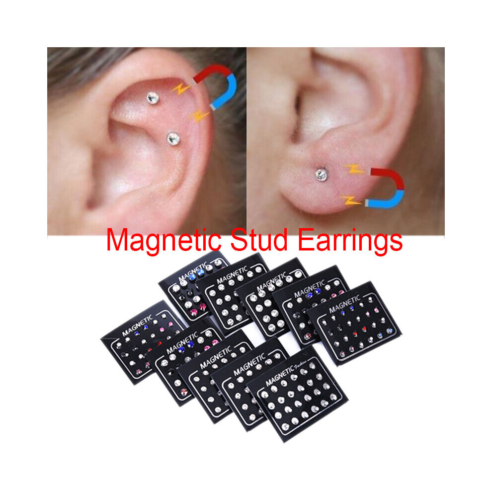 24Pcs/Set Unisex Stainless Steel Round Magnetic Non-Piercing Clip On Stud Earrings Crystal Round Ear Stud - Image 3