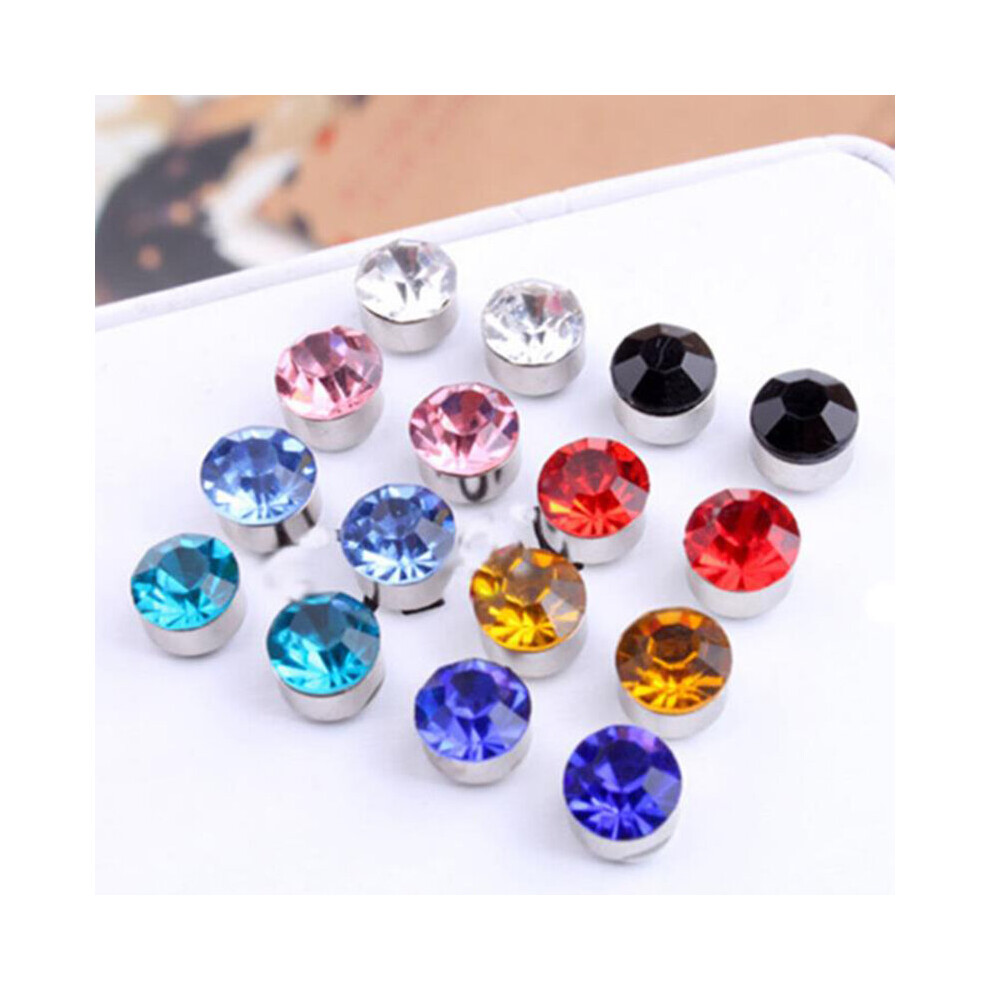 24Pcs/Set Unisex Stainless Steel Round Magnetic Non-Piercing Clip On Stud Earrings Crystal Round Ear Stud - Image 4