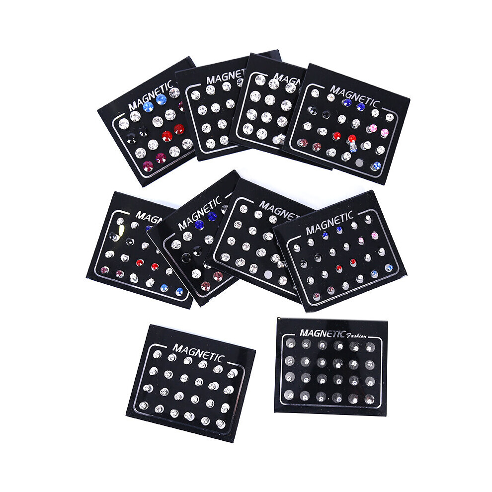 24Pcs/Set Unisex Stainless Steel Round Magnetic Non-Piercing Clip On Stud Earrings Crystal Round Ear Stud - Image 7