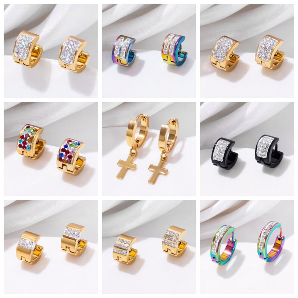 27 Styles Crystals Gold/Black/Colorful Piercing Hoop Earrings for Women Mens Stainless Steel Girls Punk Jewelry - Image 3