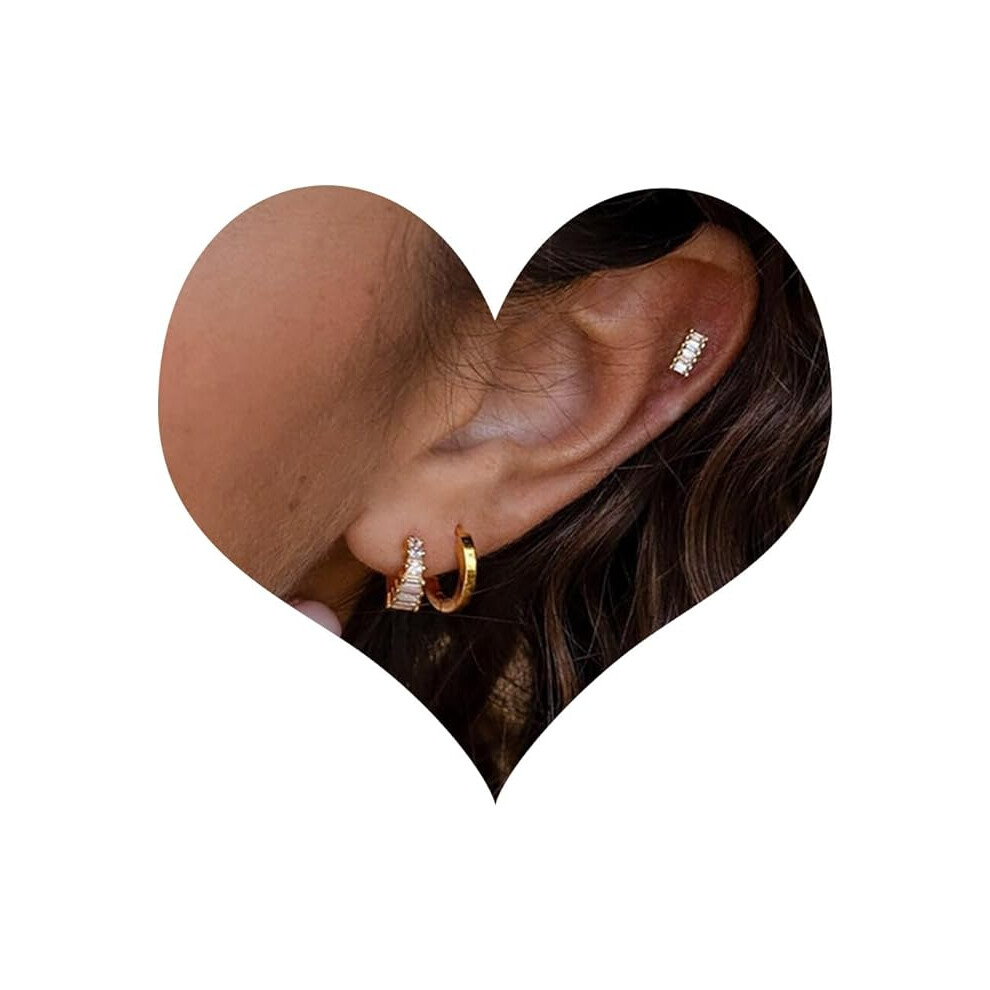 3 Pairs Small Huggie Hoop Earrings Set, Gold Lightweight Huggie Hoops - Image 2