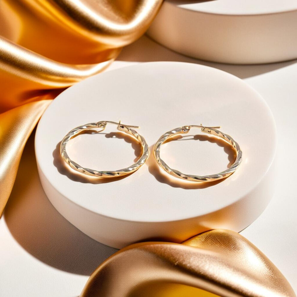 (30mm) Sterling Silver 2mm Thin Twist Round Hoop Earrings - Image 3