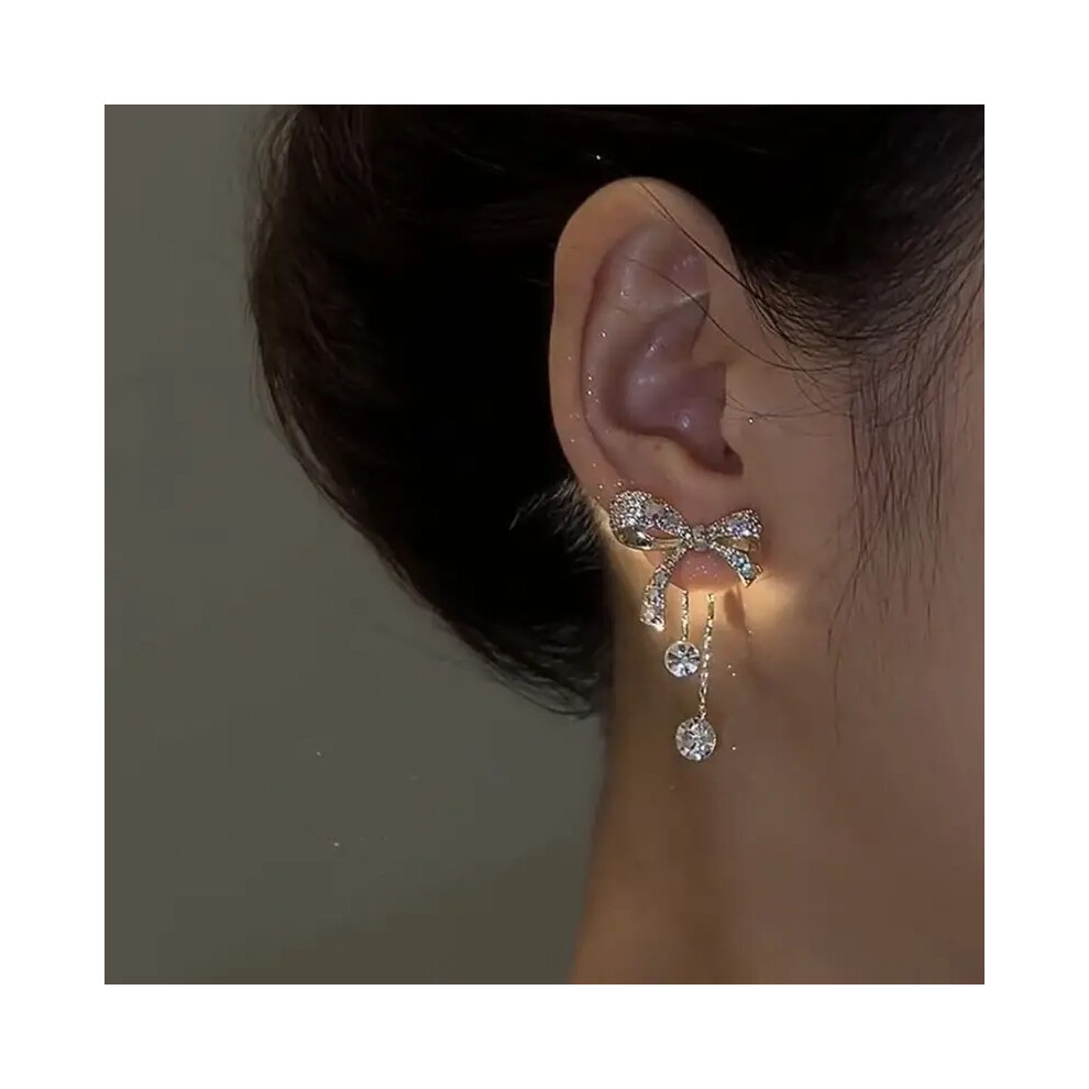 3D Bow Rhinestone Stud Earrings Crystal Elegant Simple Stud Earrings Birthday Gift For Friends - Image 2