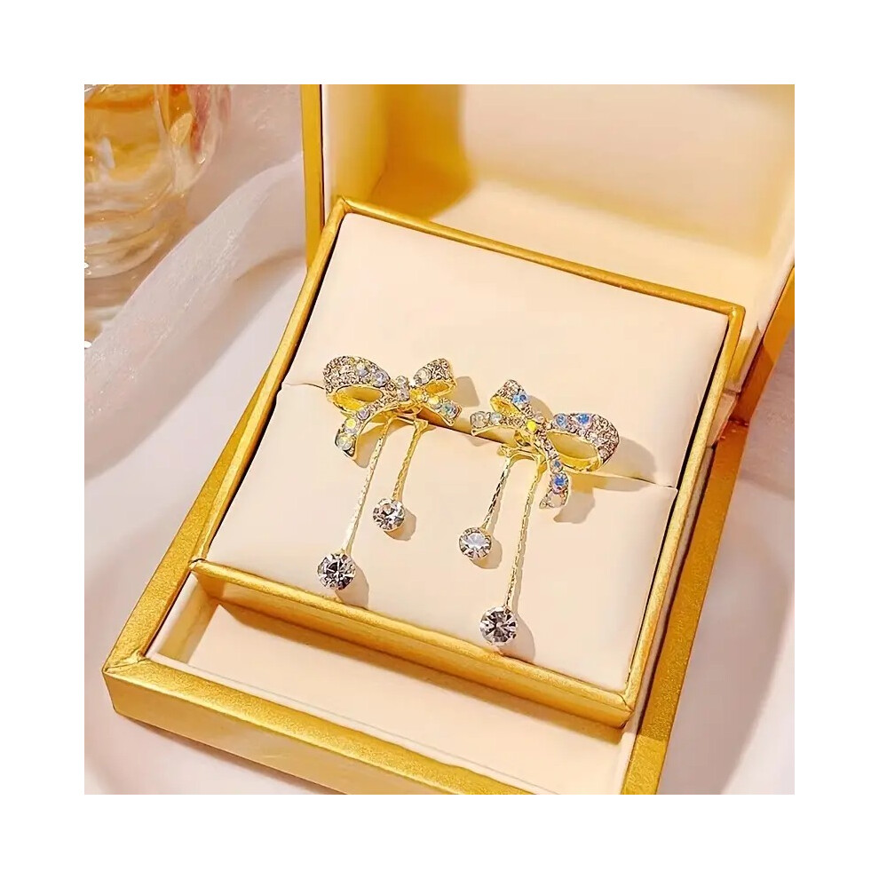 3D Bow Rhinestone Stud Earrings Crystal Elegant Simple Stud Earrings Birthday Gift For Friends - Image 5