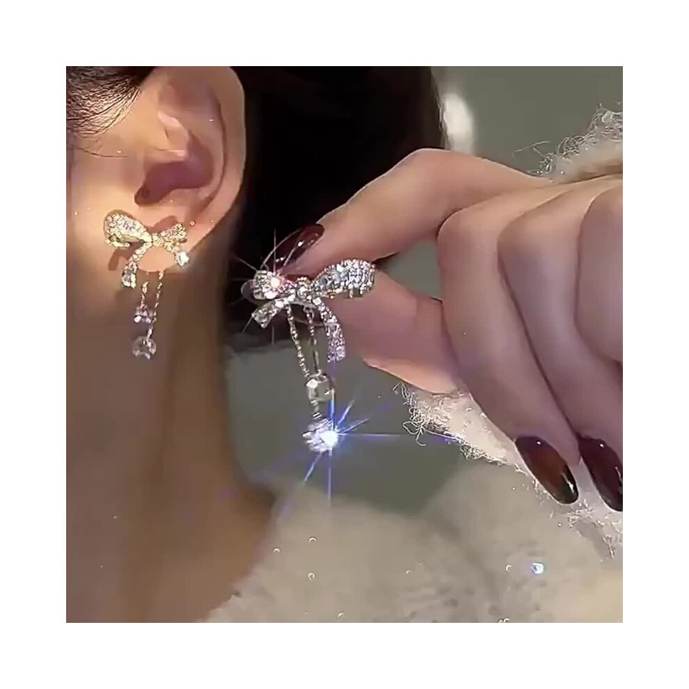 3D Bow Rhinestone Stud Earrings Crystal Elegant Simple Stud Earrings Birthday Gift For Friends