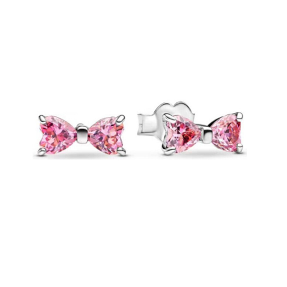 (4) Fashion New Pandora 925 sterling silver star Mickey rose gold earrings, bow jewelry, ladies' romantic gift