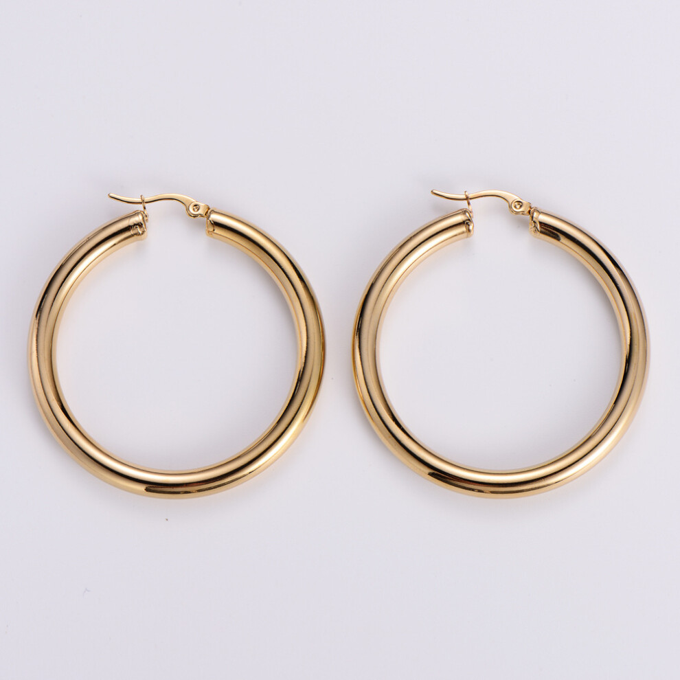 (40mm) Solid Gold Hoop Earrings with Latch Back Closure - Image 2