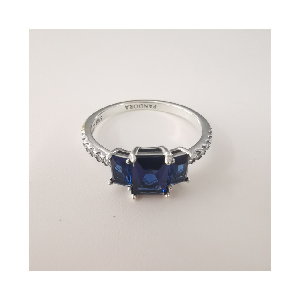 (50) Pandora Blue Rectangular Three Stone Ring - Image 2