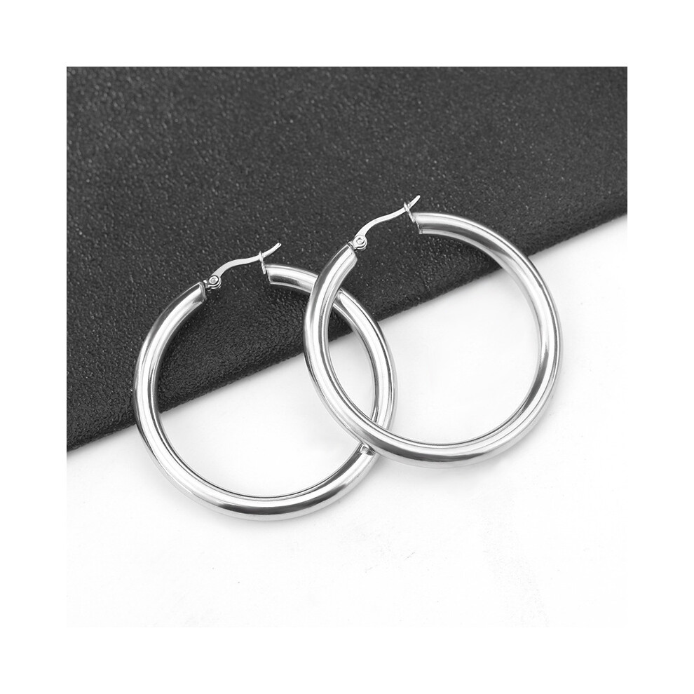 (50mm) Sterling Silver Hoop Earrings, Classic Round Hoops - Image 3