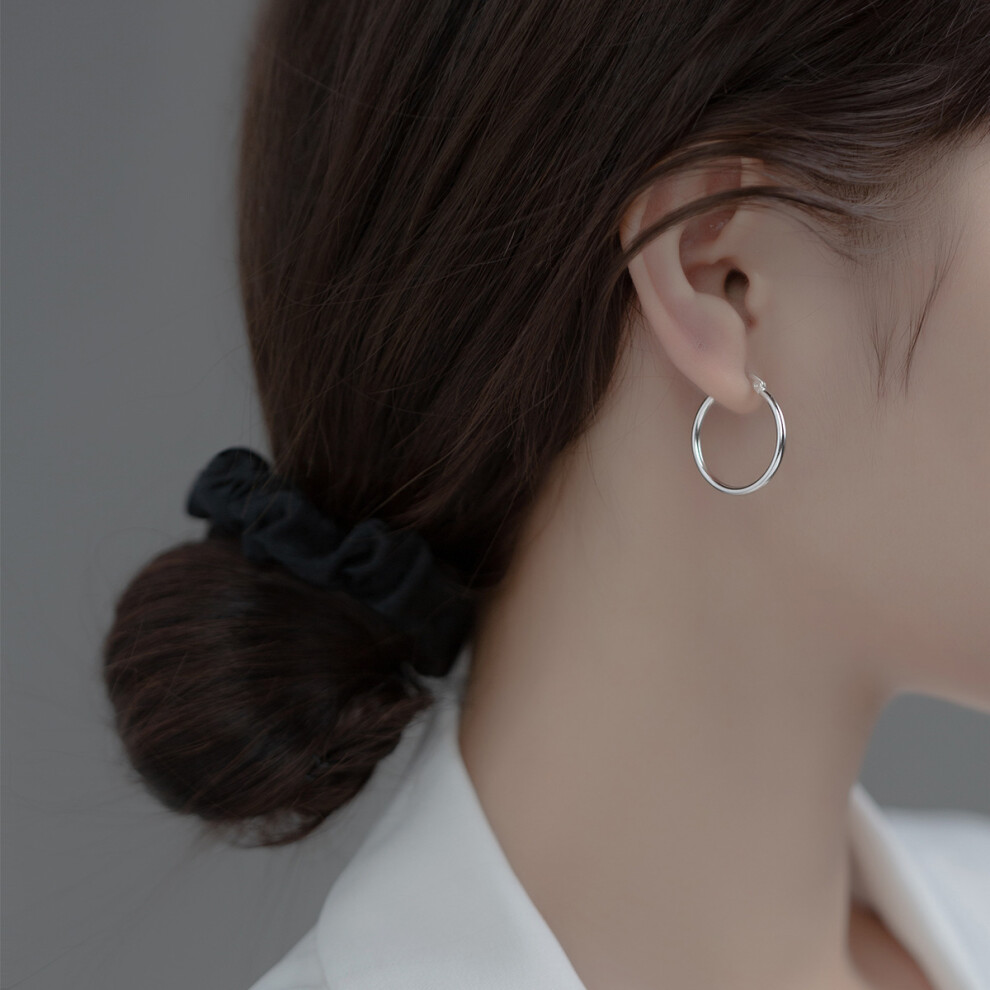 (50mm) Sterling Silver Hoop Earrings, Classic Round Hoops - Image 4