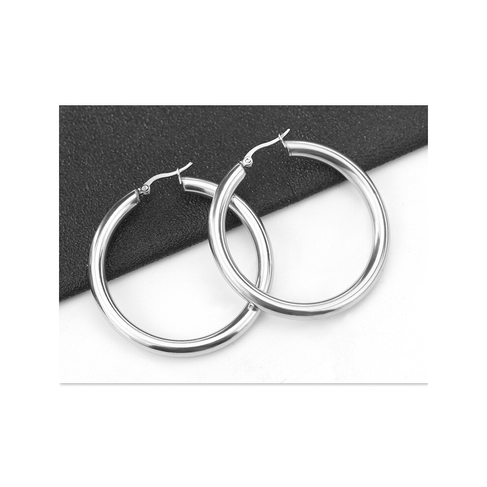 (50mm) Sterling Silver Hoop Earrings, Classic Round Hoops - Image 5