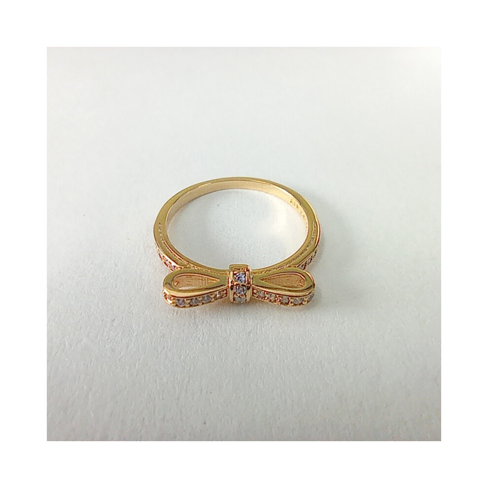 (52) Pandora Gold Delicate Bow Ring With CZ - Image 3