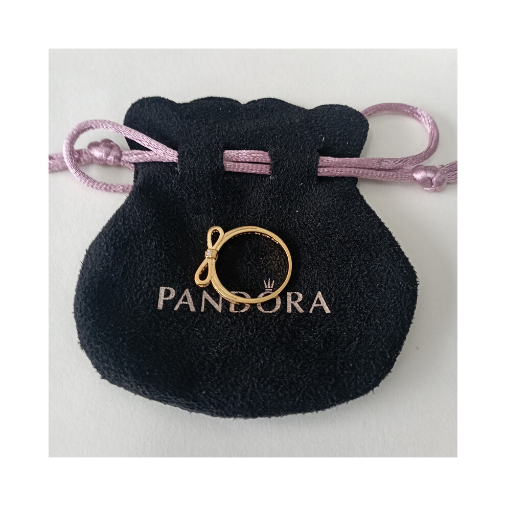 (58) Pandora Gold Delicate Bow Ring With CZ - Image 5