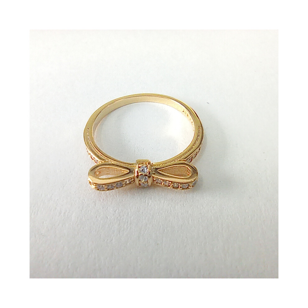 (58) Pandora Gold Delicate Bow Ring With CZ