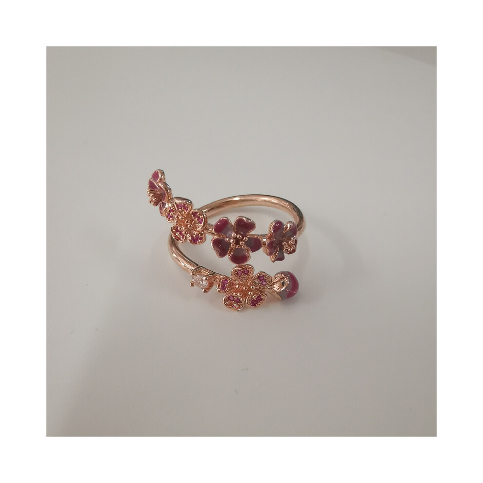 (58) Pandora Rose Peach Blossom Flower Branch Ring