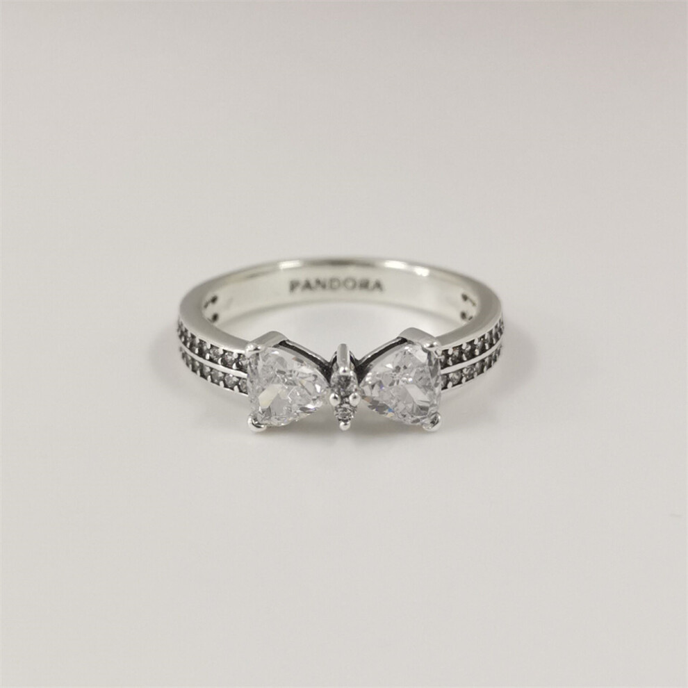 (58) pandora sparkling bow double-row ring