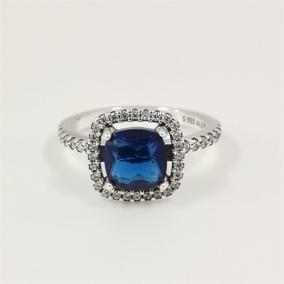 (58) pandora sparkling square blue halo statement ring