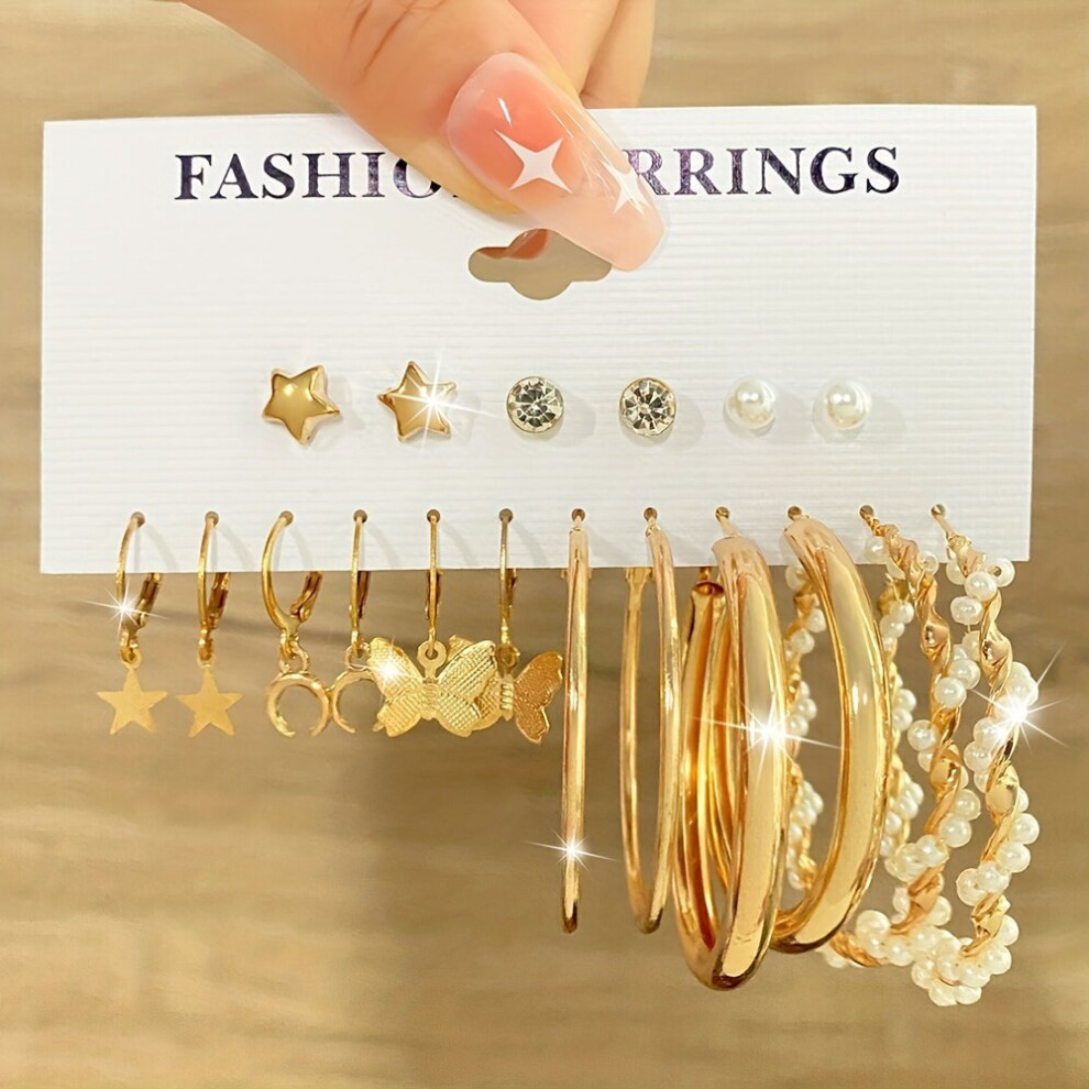 5pcs set Hot Selling Golden Earrings Set Fried Dough Twists Chain Pearl Earrings Gift Foe Women For Decoration - Image 2