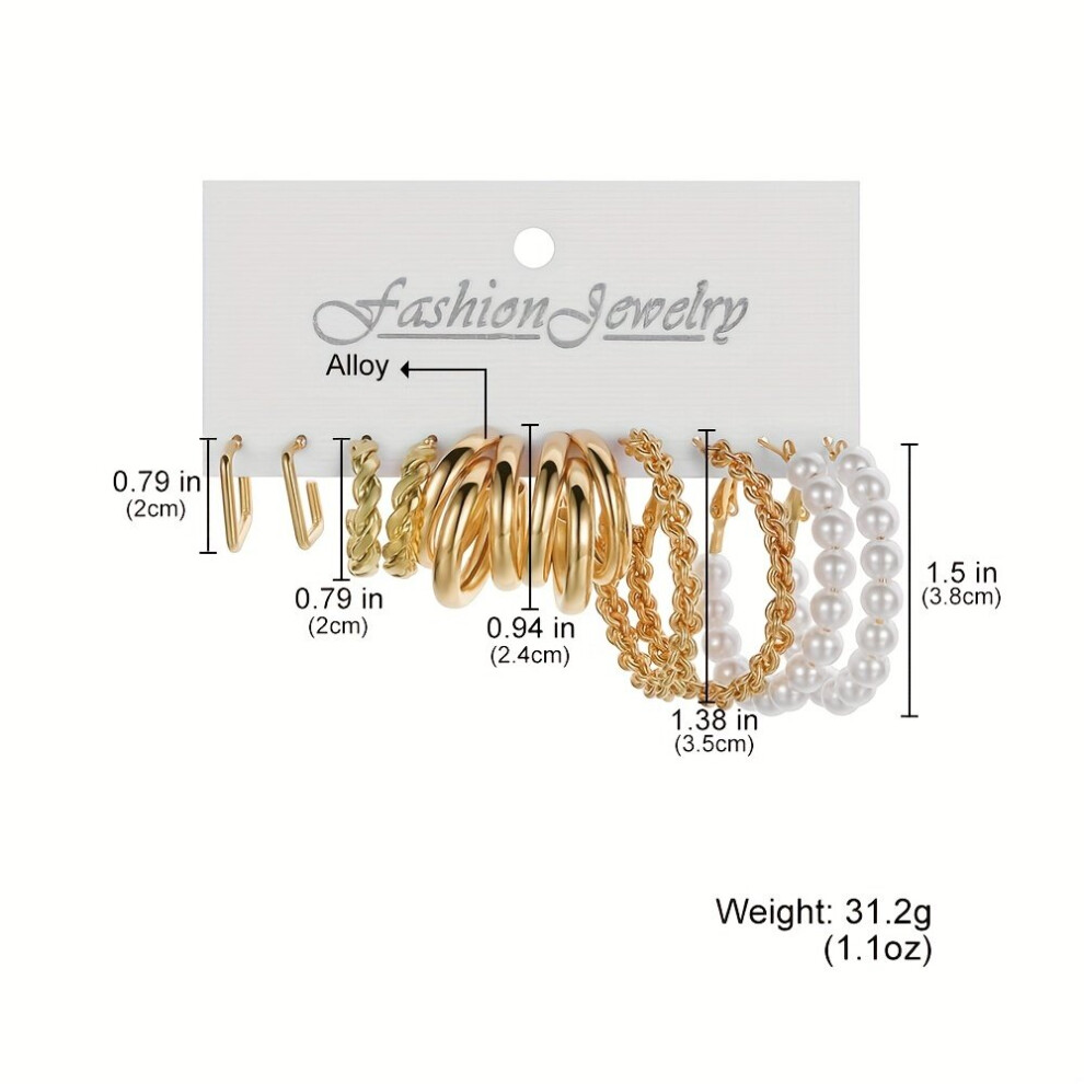 5pcs set Hot Selling Golden Earrings Set Fried Dough Twists Chain Pearl Earrings Gift Foe Women For Decoration - Image 3