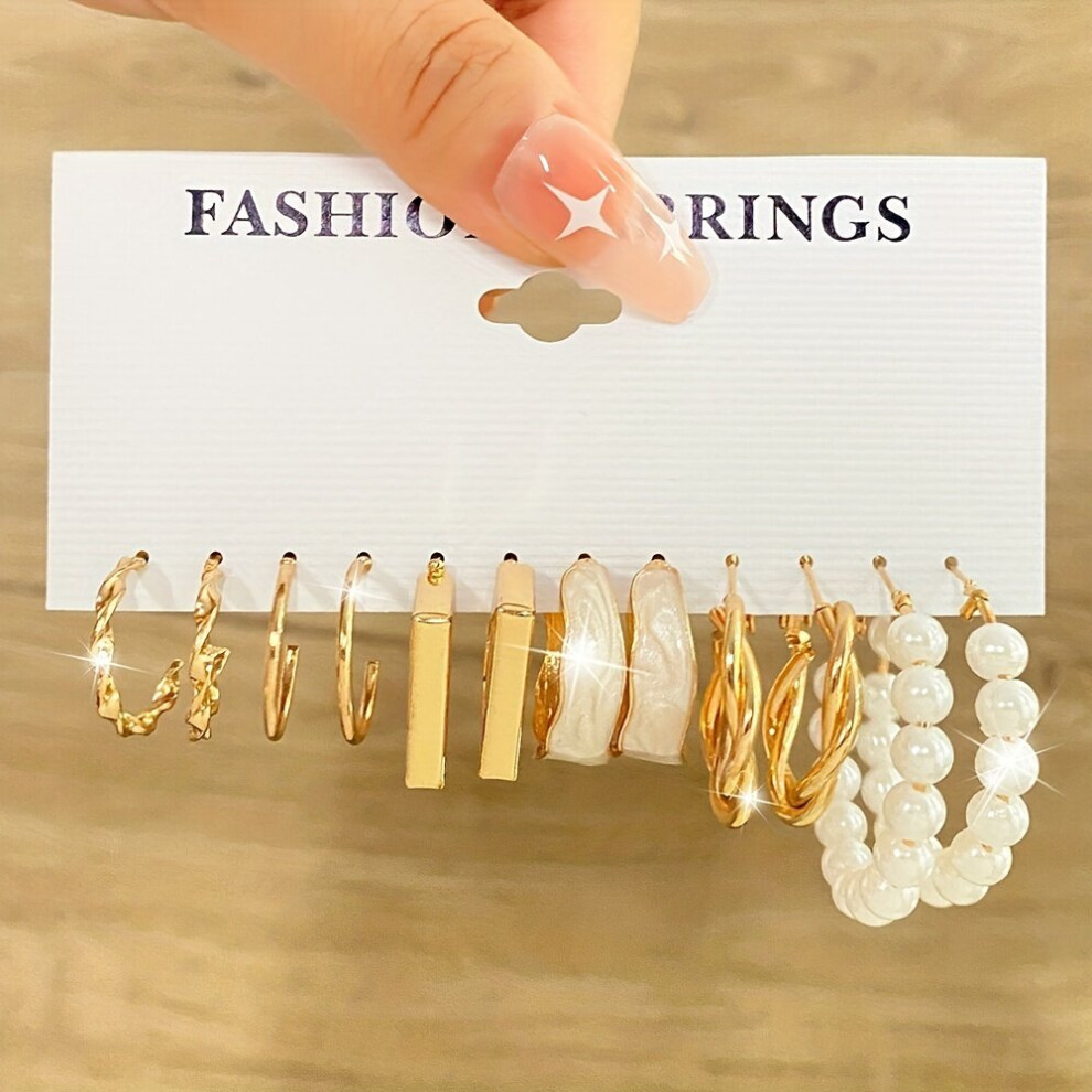 5pcs set Hot Selling Golden Earrings Set Fried Dough Twists Chain Pearl Earrings Gift Foe Women For Decoration - Image 4