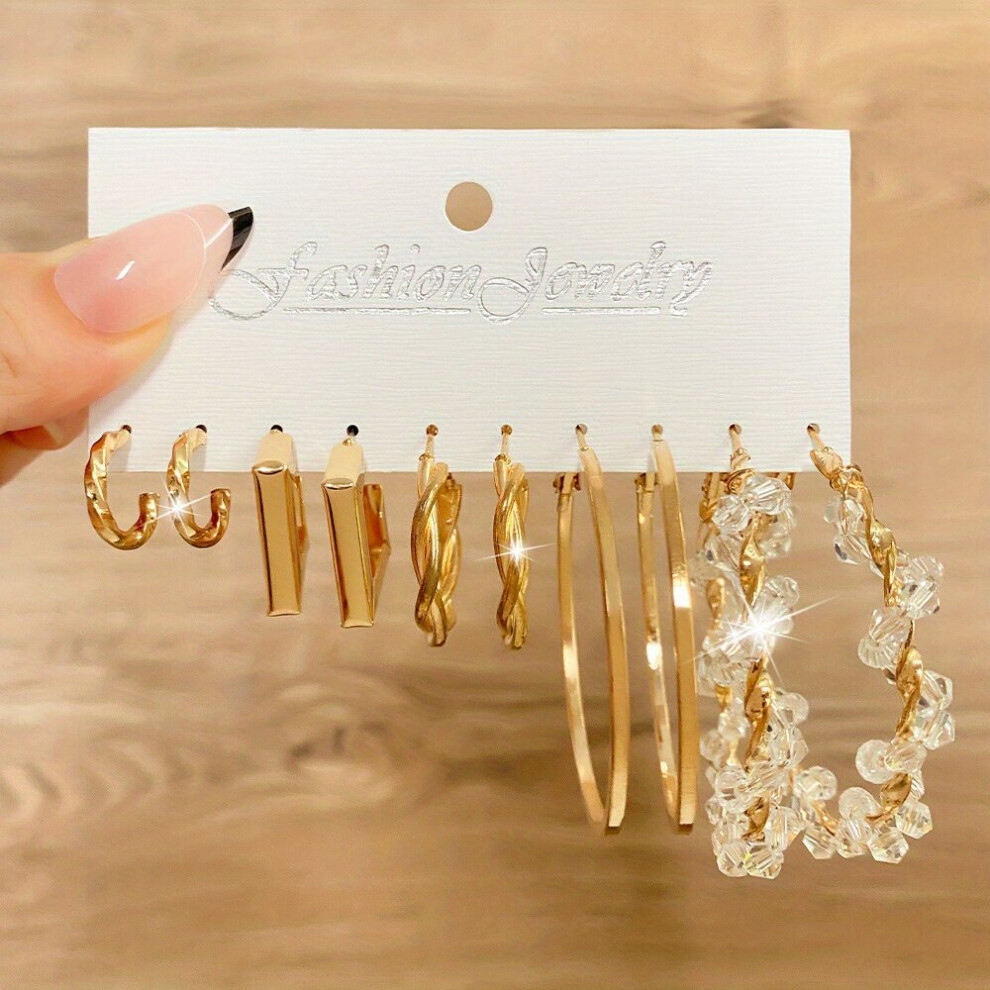 5pcs set Hot Selling Golden Earrings Set Fried Dough Twists Chain Pearl Earrings Gift Foe Women For Decoration - Image 5