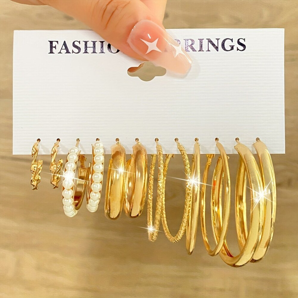 5pcs set Hot Selling Golden Earrings Set Fried Dough Twists Chain Pearl Earrings Gift Foe Women For Decoration - Image 6