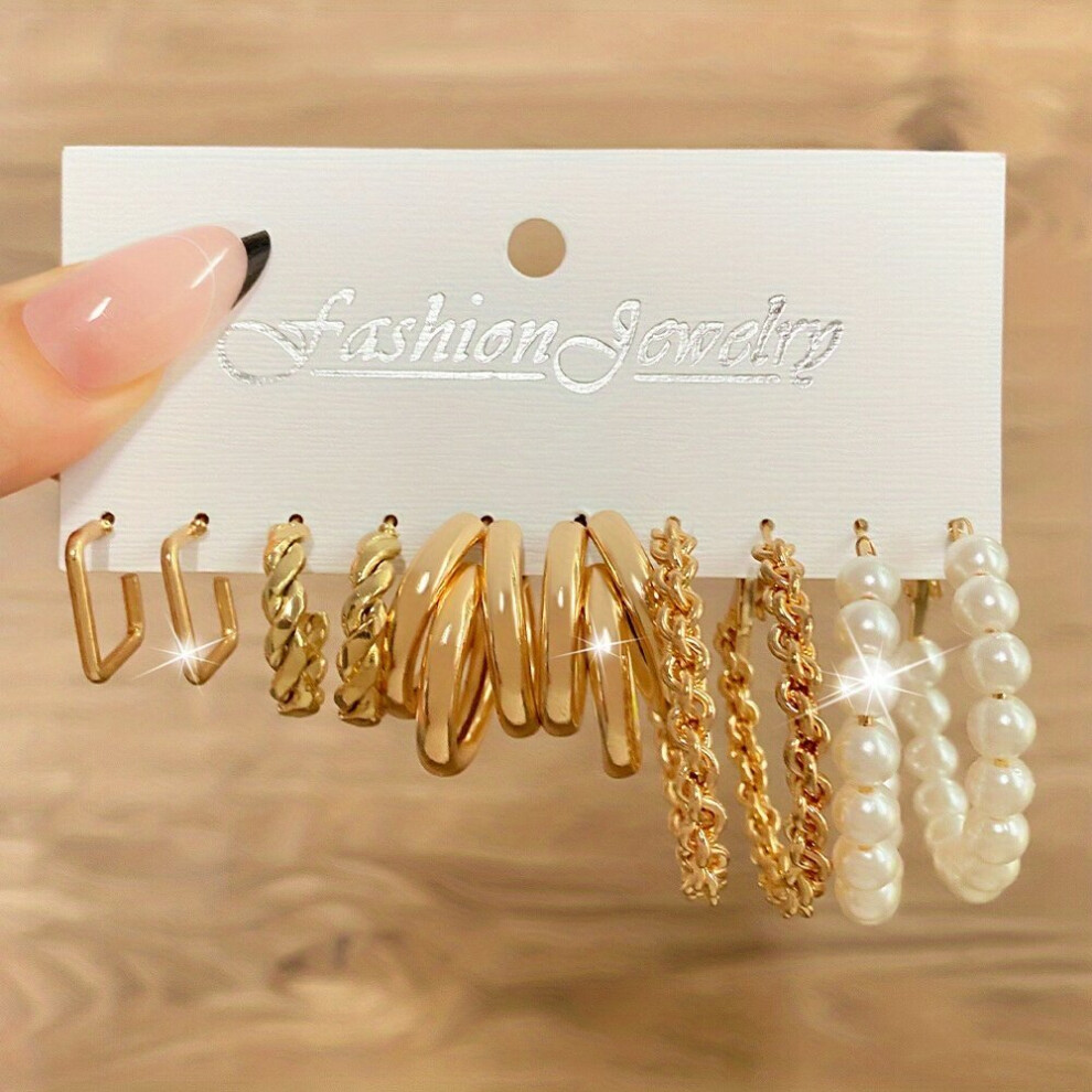 5pcs set Hot Selling Golden Earrings Set Fried Dough Twists Chain Pearl Earrings Gift Foe Women For Decoration - Image 7