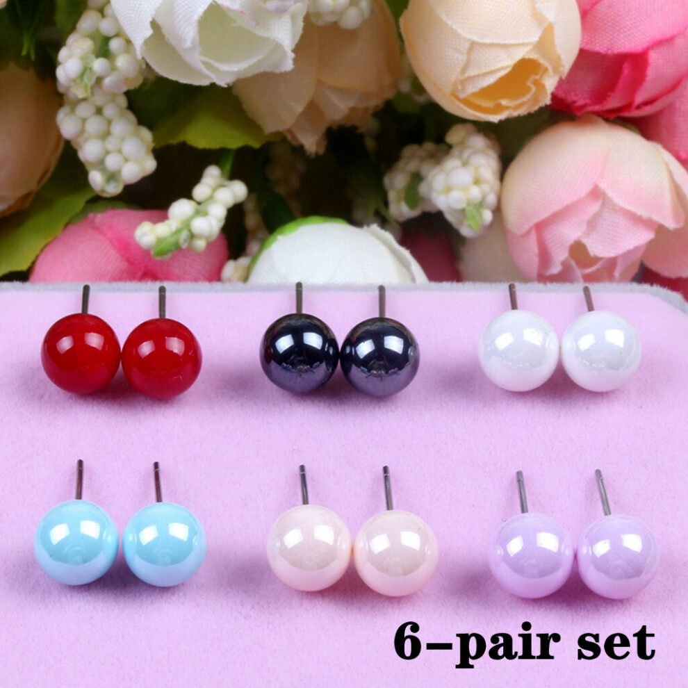 6 Pairs Of Pearl Earrings Unisex Earrings Earrings Diameter 8mm