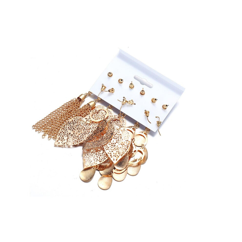 6Pcs Artificial Pearl Earrings With Hollow Leaves And Woven - Image 2