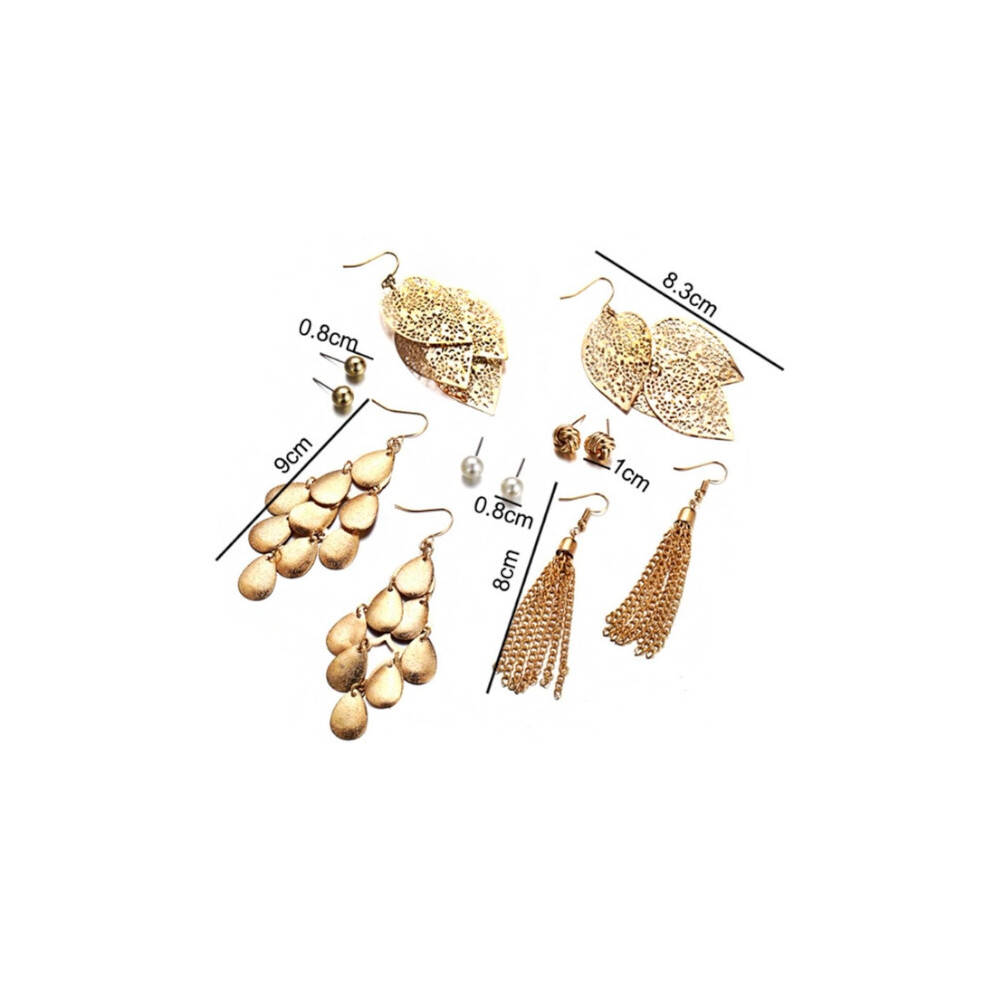 6Pcs Artificial Pearl Earrings With Hollow Leaves And Woven - Image 3