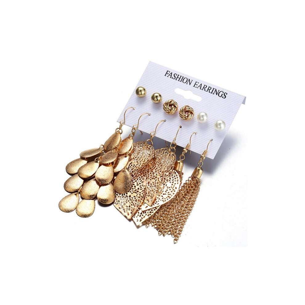 6Pcs Artificial Pearl Earrings With Hollow Leaves And Woven - Image 4