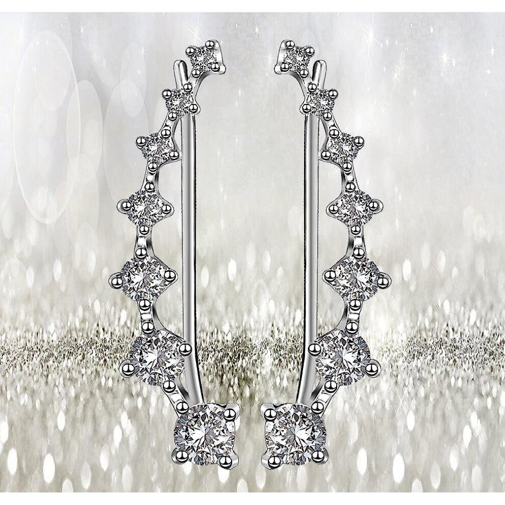 7 Crystals Ear Cuffs Hoop Climber S925 Sterling Silver Earrings Hypoallergenic Earring - Image 5