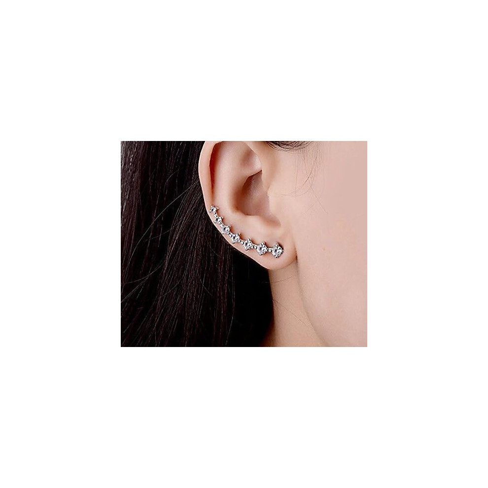 7 Crystals Ear Cuffs Hoop Climber S925 Sterling Silver Earrings Hypoallergenic Earring - Image 6